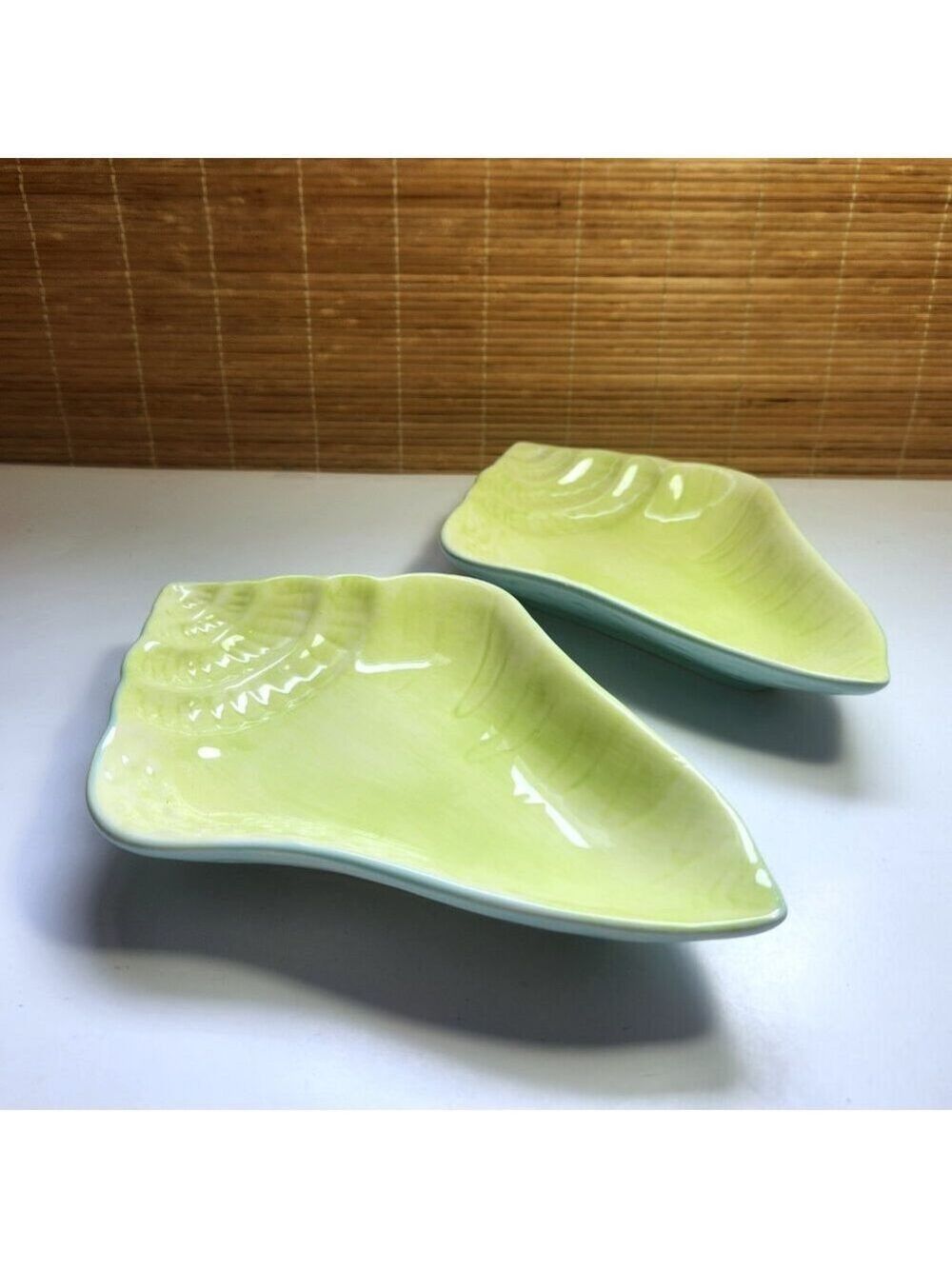 Set of 2 Kate Williams Seashell Plates – Green & Blue Ceramic Shell Dishes